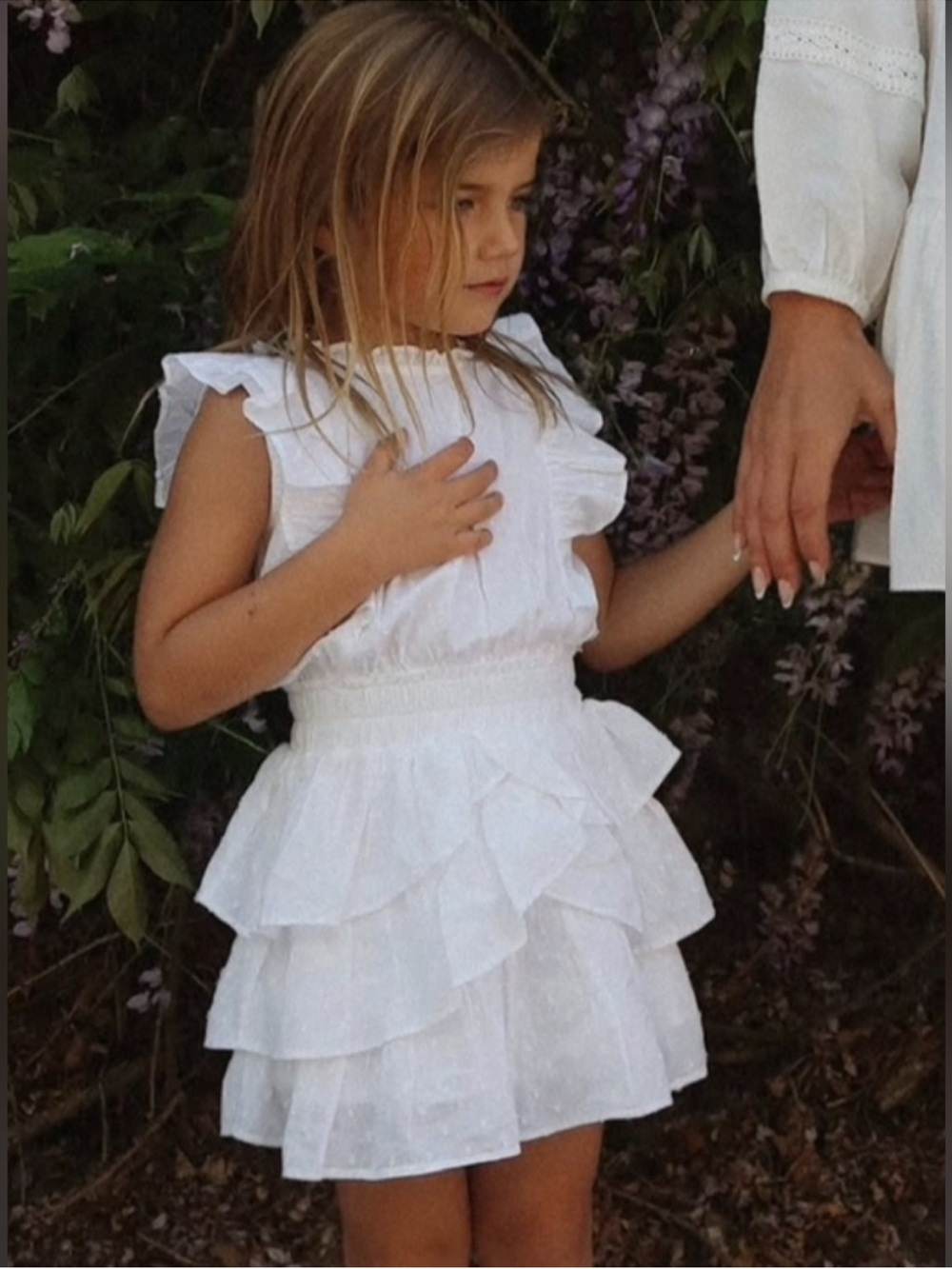 LoveShackFancy Girls Decker Dress white 0875 Swiss dot tiered sleeveless cotton